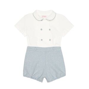 La Coqueta blue and white button on herringbone set